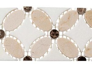 Glazzio Tile Flower Listello - Crema Marfil