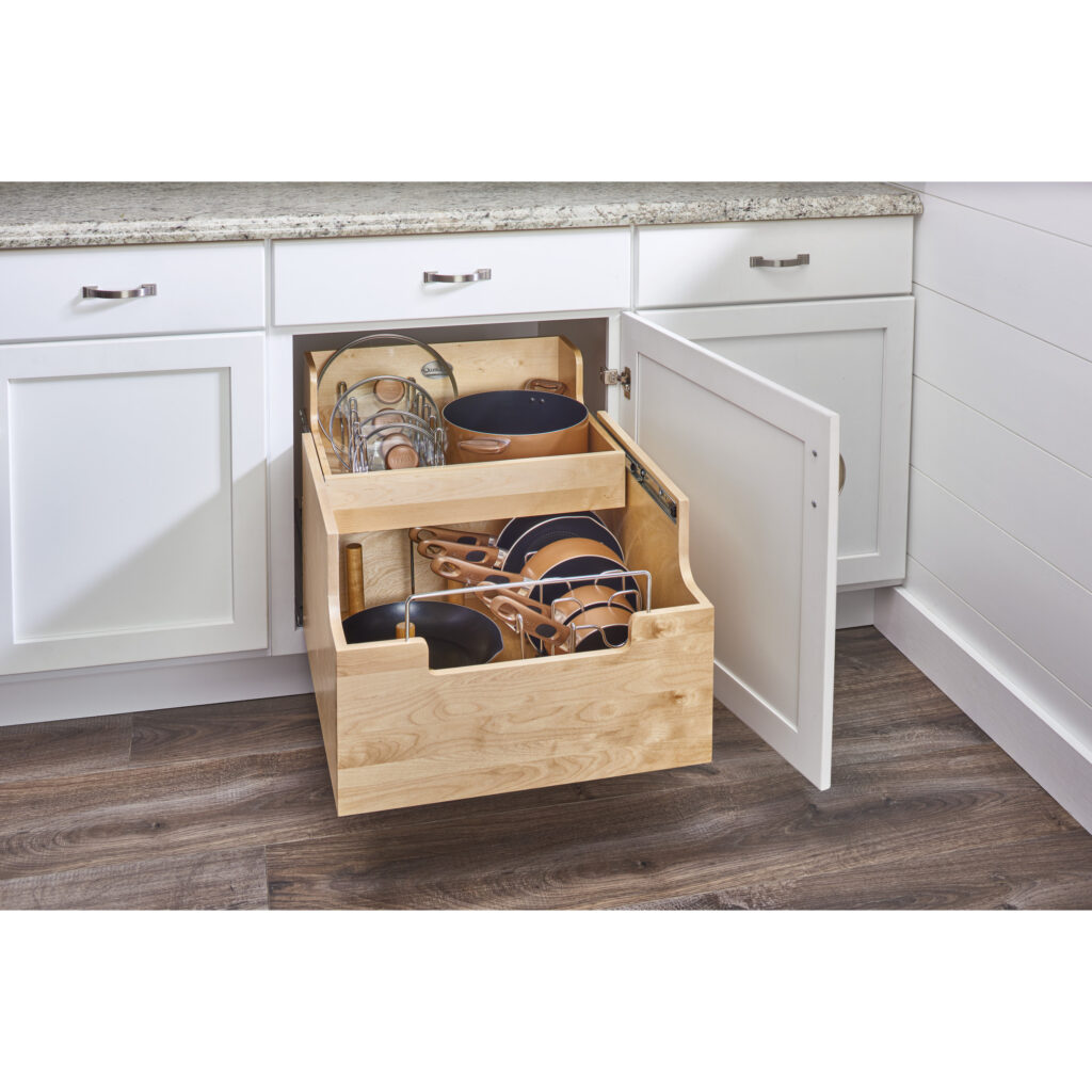 Rev-A-Shelf Wood Base Cabinet Cookware Pullout Organizer w/ Soft-Close