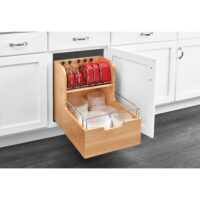 Rev-A-Shelf Wood Base Cabinet Food Storage Container Pullout Organizer w/ Soft-Close