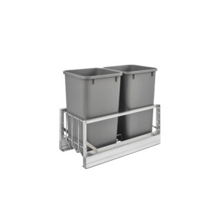 Rev-A-Shelf Aluminum Pullout Double Trash/Waste Container w/ Soft-Close Gray