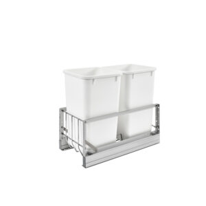 Rev-A-Shelf Aluminum Pullout Double Trash/Waste Container w/ Soft-Close White