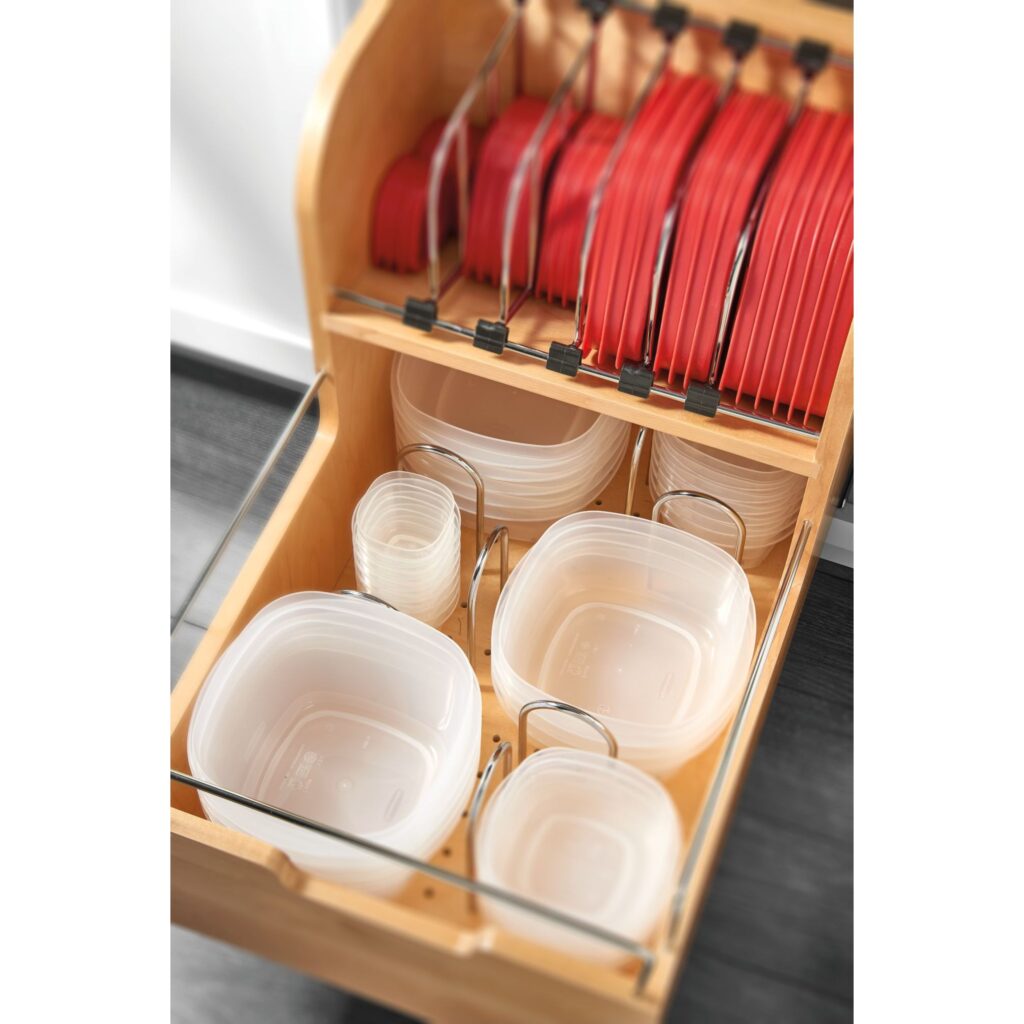 Rev-A-Shelf Wood Base Cabinet Food Storage Container Pullout Organizer w/ Soft-Close