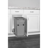 Rev-A-Shelf Chrome Steel Pullout Waste/Trash Container w/ Rear Basket Storage