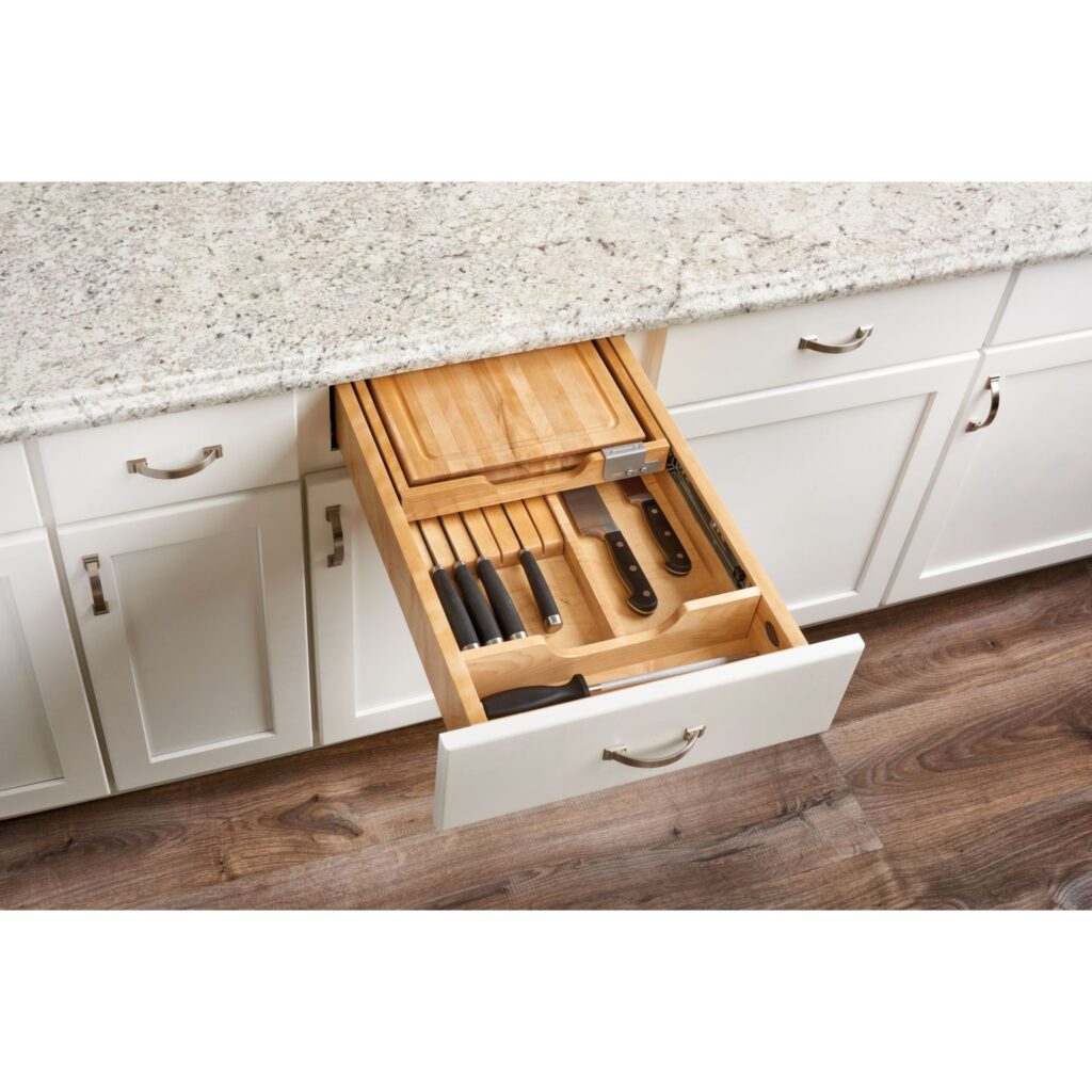Rev-A-Shelf Wood Knife Organizer and Cutting Board Replacement Drawer System w/ Soft-Close