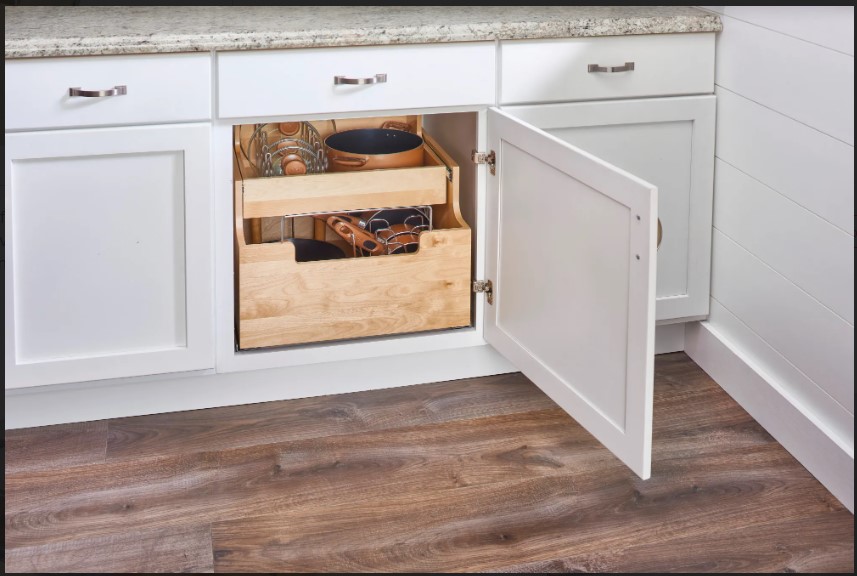 Rev-A-Shelf Wood Base Cabinet Cookware Pullout Organizer w/ Soft-Close Rev-A-Shelf Wood Base Cabinet Cookware Pullout Organizer w/ Soft-Close
